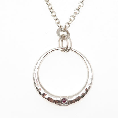 Elle 925 Sterling Silver Vintage Real Ruby Crescent Cable Chain Necklace 16-18"