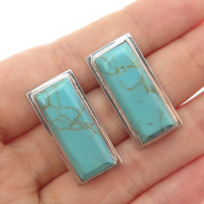 925 Sterling Silver Vintage Mexico Real Tyrone Turquoise Modernist Earrings