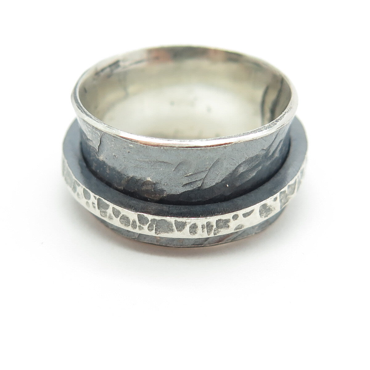 925 Sterling Silver Vintage Hammered Rotating Band Ring Size 5.75