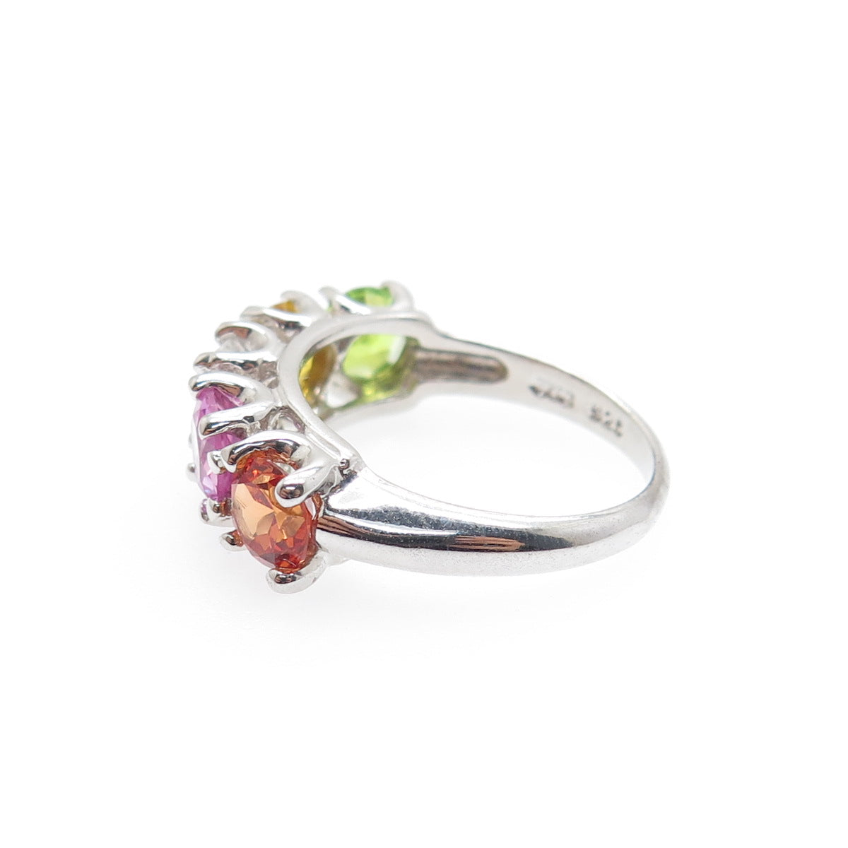 925 Sterling Silver Real Round-Cut Multi-Color Topaz Ring Size 6.25