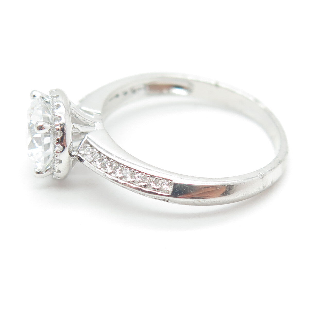 DIAMONOX 925 Sterling Silver Round-Cut Shaped C Z Engagement Ring Size 7