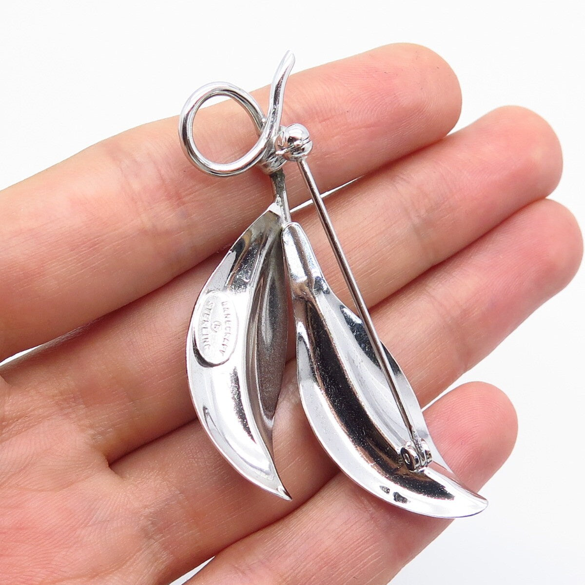 925 Sterling Silver Vintage Danecraft Double Leaf Pin Brooch