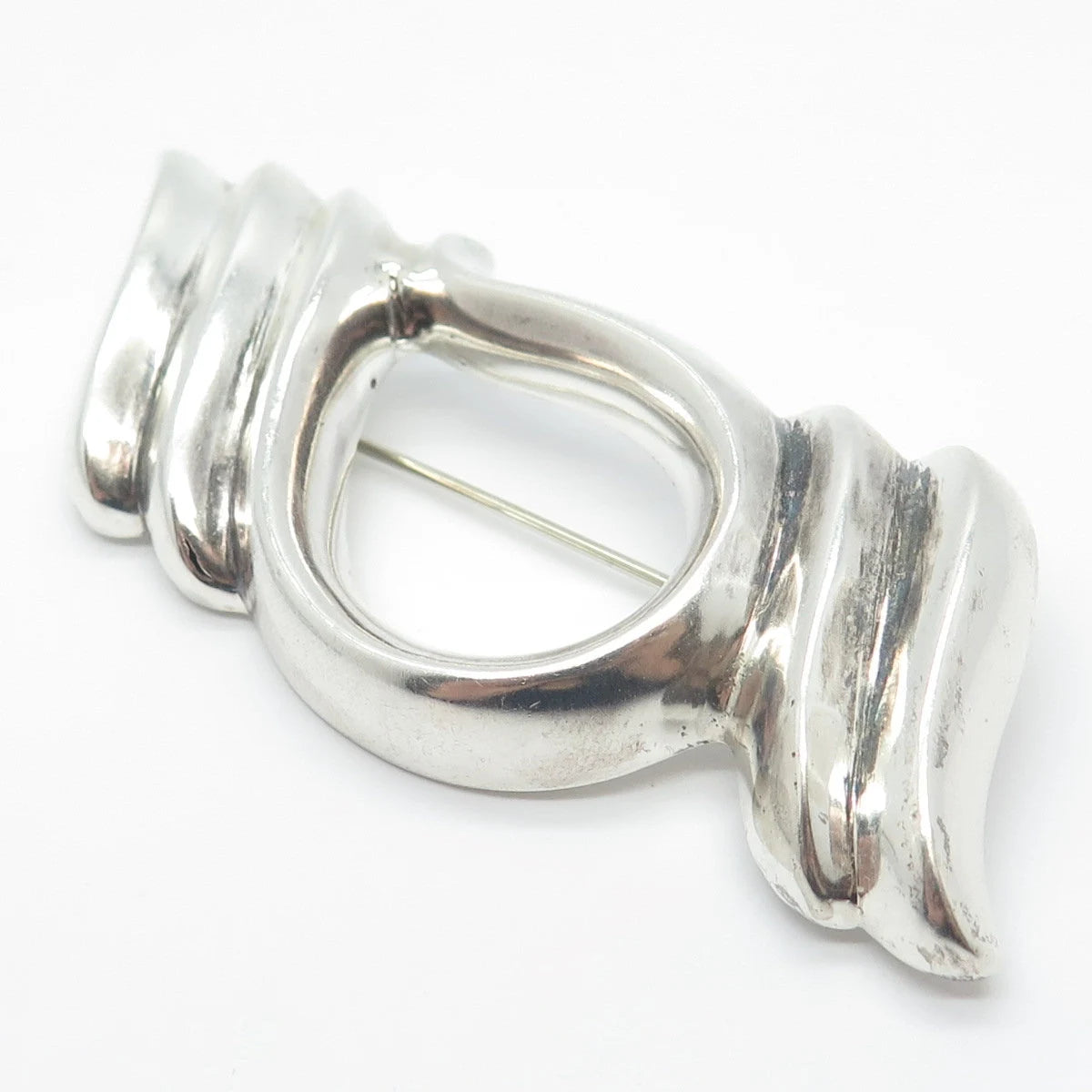 925 Sterling Silver Vintage Ribbed Modernist Pin Brooch