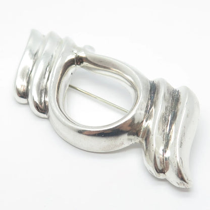 925 Sterling Silver Vintage Ribbed Modernist Pin Brooch