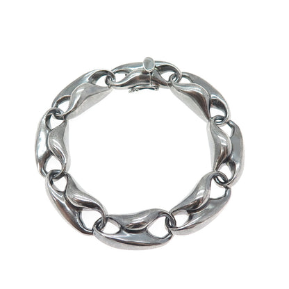 925 Sterling Silver Vintage Modernist Anchor Link Oxidized Bracelet 6.75"