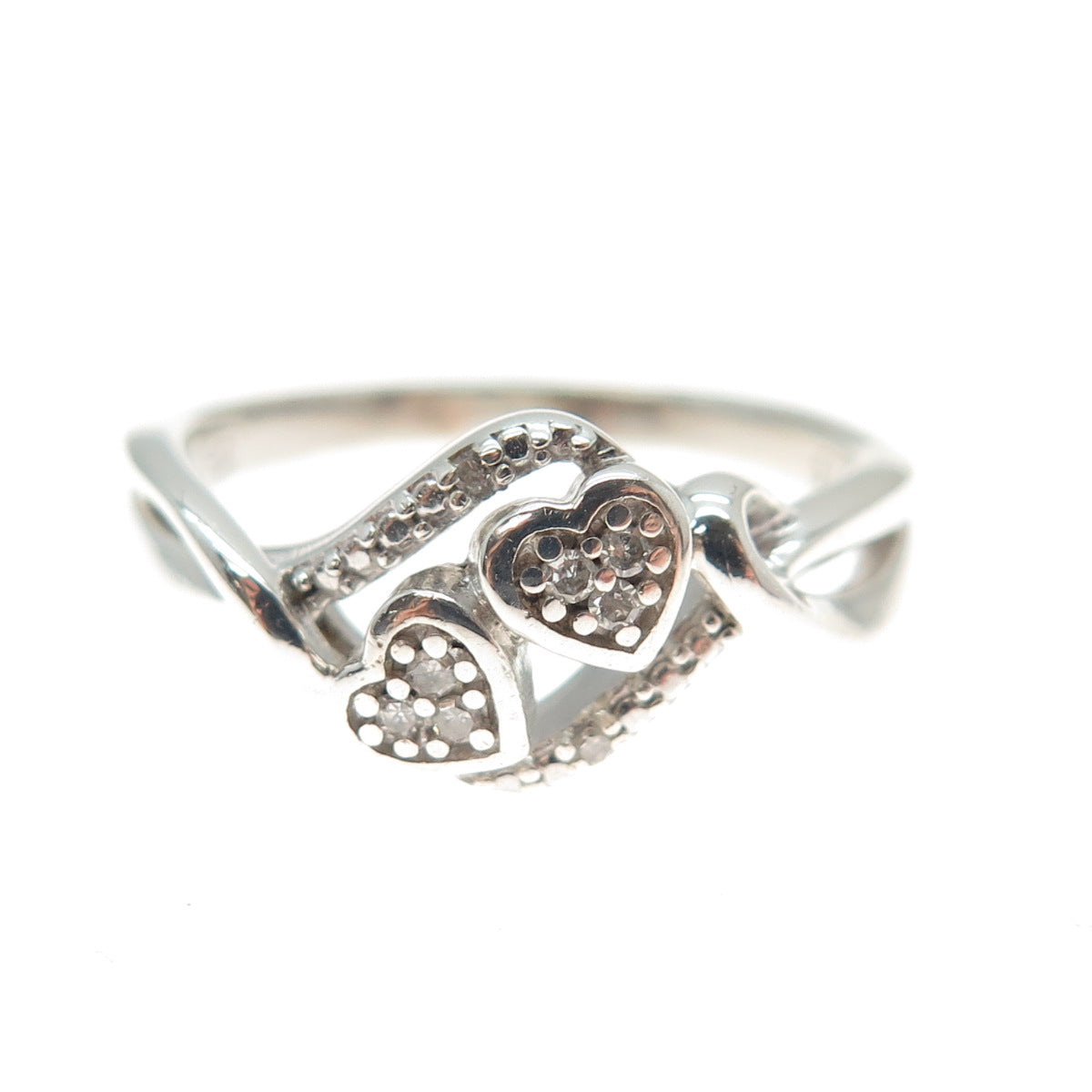 JASANI DESIGNS 925 Sterling Silver Real Diamond Couple Heart Ring Size 7