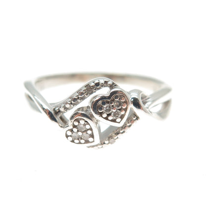 JASANI DESIGNS 925 Sterling Silver Real Diamond Couple Heart Ring Size 7