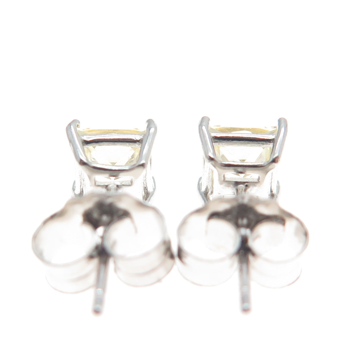 925 Sterling Silver Princess-Cut Canary C Z Stud Earrings