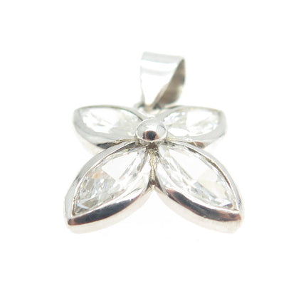 HAN 925 Sterling Silver Marquise-Cut C Z Flower Pendant