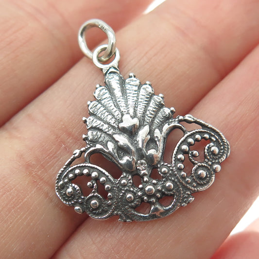 925 Sterling Silver Vintage Seashell Oxidized Pendant