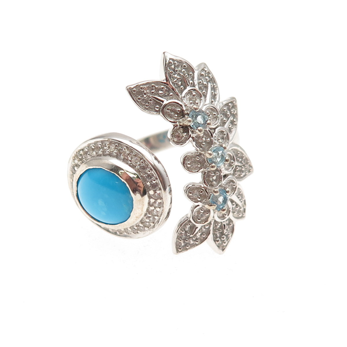 Chuck Clemency 925 Sterling Turquoise Blue White Topaz Adjustable Ring Size 7.75