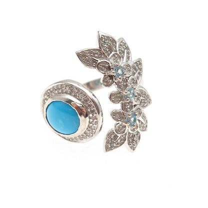 Chuck Clemency 925 Sterling Turquoise Blue White Topaz Adjustable Ring Size 7.75