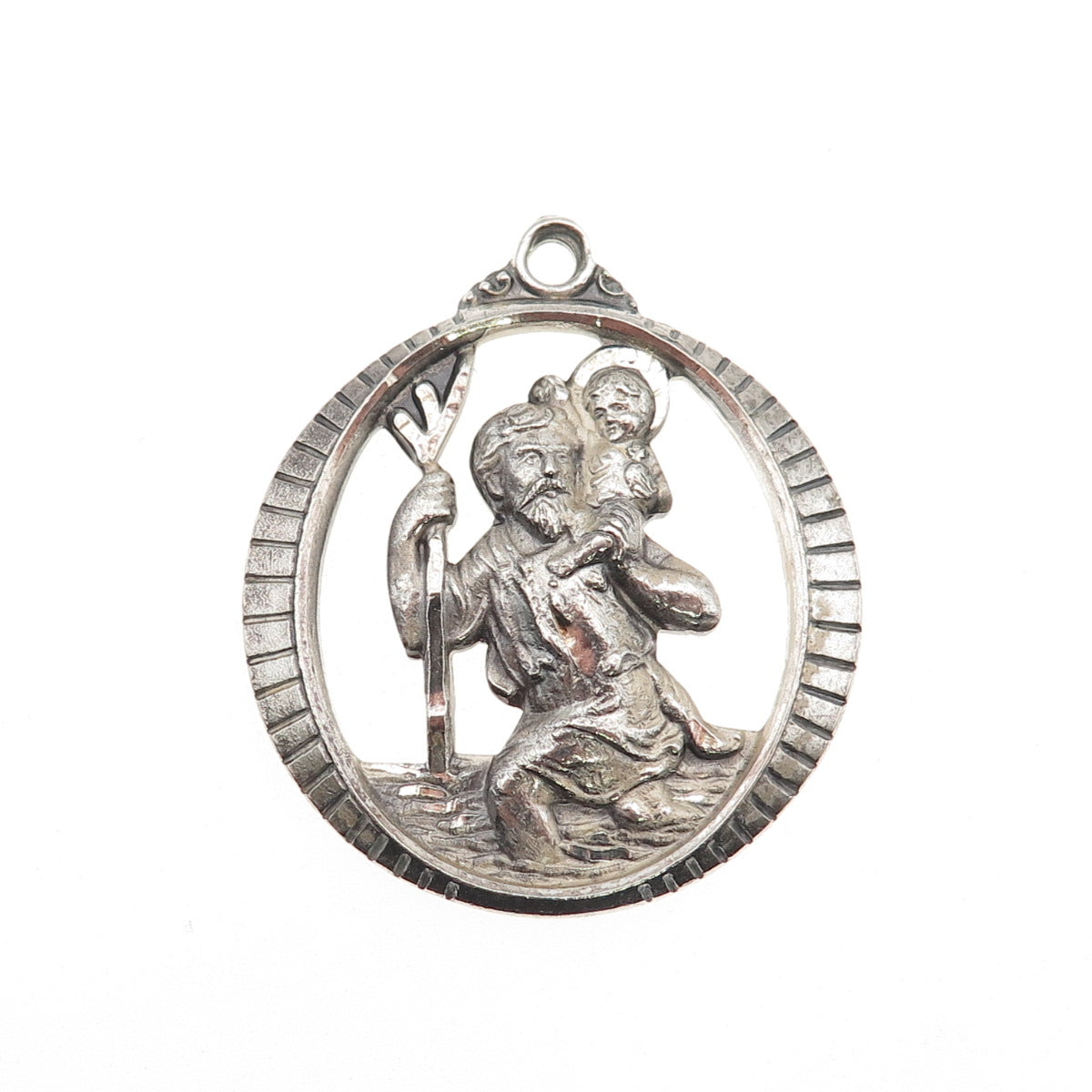Creed 925 Sterling Silver Antique Art Deco St. Christopher Oxidized Pendant