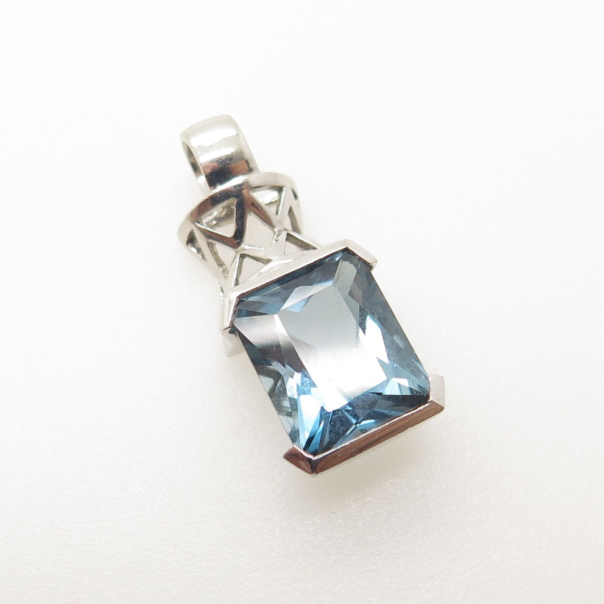 925 Sterling Silver Real Radiant-Cut Blue Topaz Minimalist Pendant