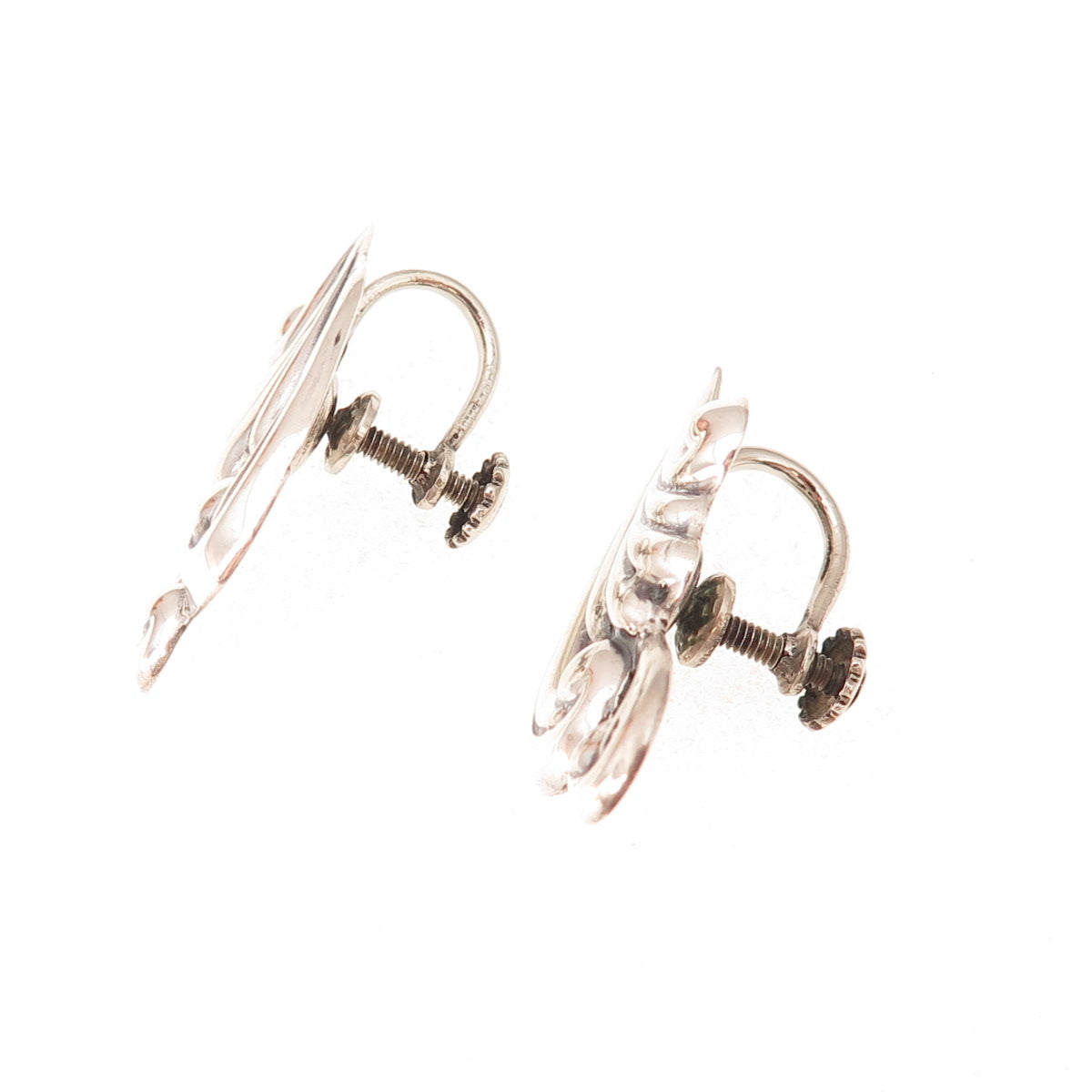925 Sterling Silver Vintage Mexico Modernist Floral Oxidized Screw Back Earrings