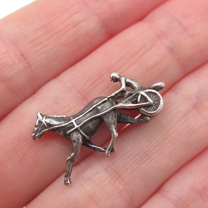 925 Sterling Silver Antique Art Deco Jockey & Racing Horse Oxidized 3D Miniature