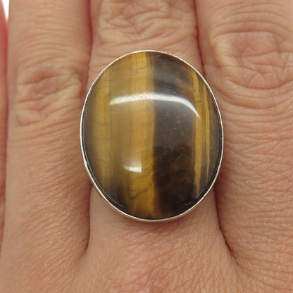 JAY KING DESERT ROSE 925 Sterling Silver Vintage Real Tiger Eye Ring Size 8