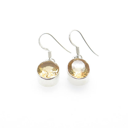 925 Sterling Silver Vintage Real Oval-Cut Citrine Dangle Earrings