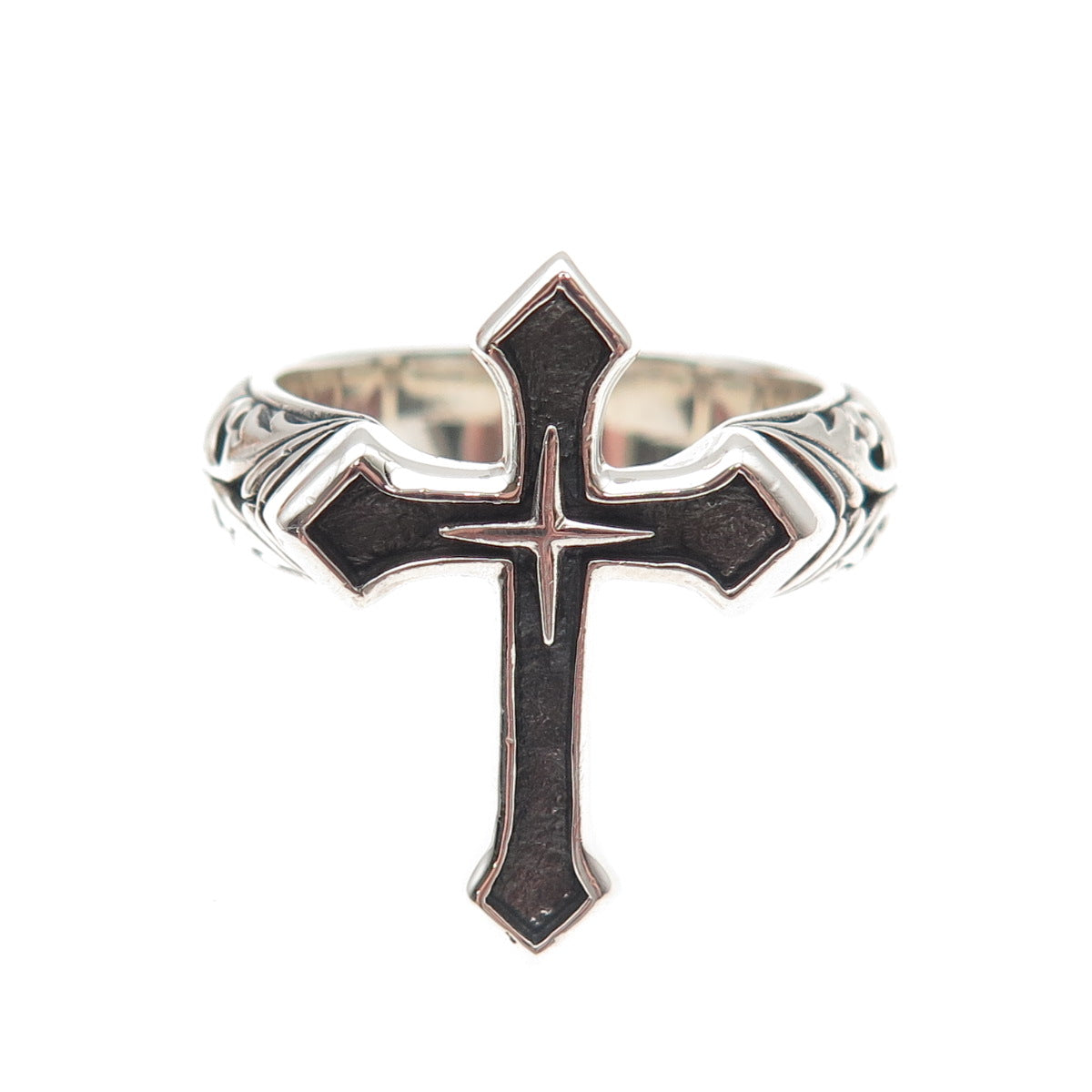Clocks & Colours 925 Sterling Silver Vintage Cross Oxidized Ring Size 11.25