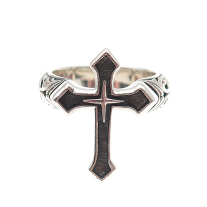 Clocks & Colours 925 Sterling Silver Vintage Cross Oxidized Ring Size 11.25