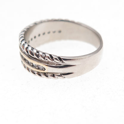 925 Sterling Silver 14K Gold Vintage Round-Cut C Z Oxidized Ring Size 7