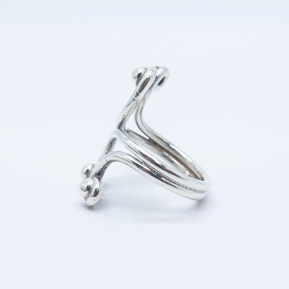 925 Sterling Silver Vintage Modernist Bypass Adjustable Ring Size 9.25
