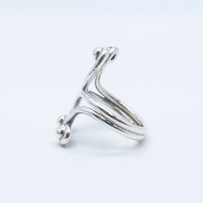925 Sterling Silver Vintage Modernist Bypass Adjustable Ring Size 9.25