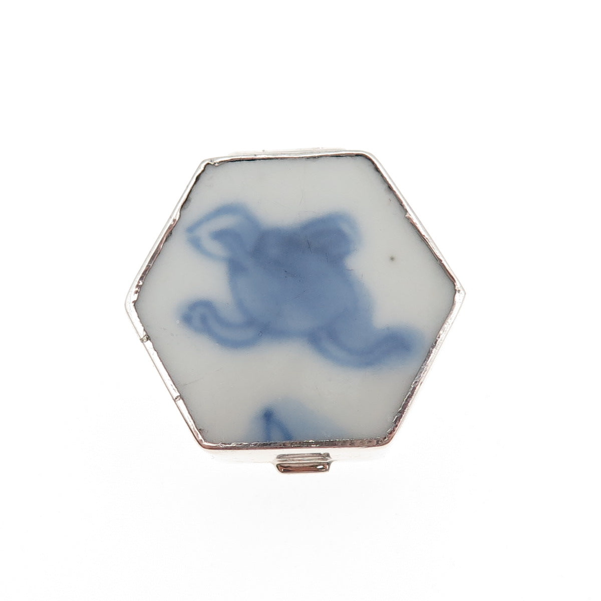 925 Sterling Silver Vintage Ceramic Floral Pill / Snuff Box