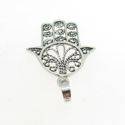 925 Sterling Silver Vintage Filigree Hamsa Amulet Pendant