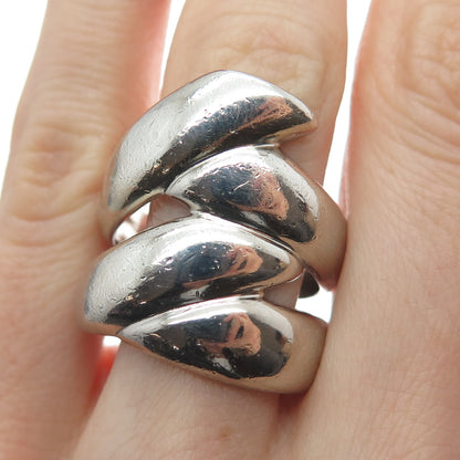 925 Sterling Silver Vintage Modernist Overlap Oxidized Ring Size 9.75