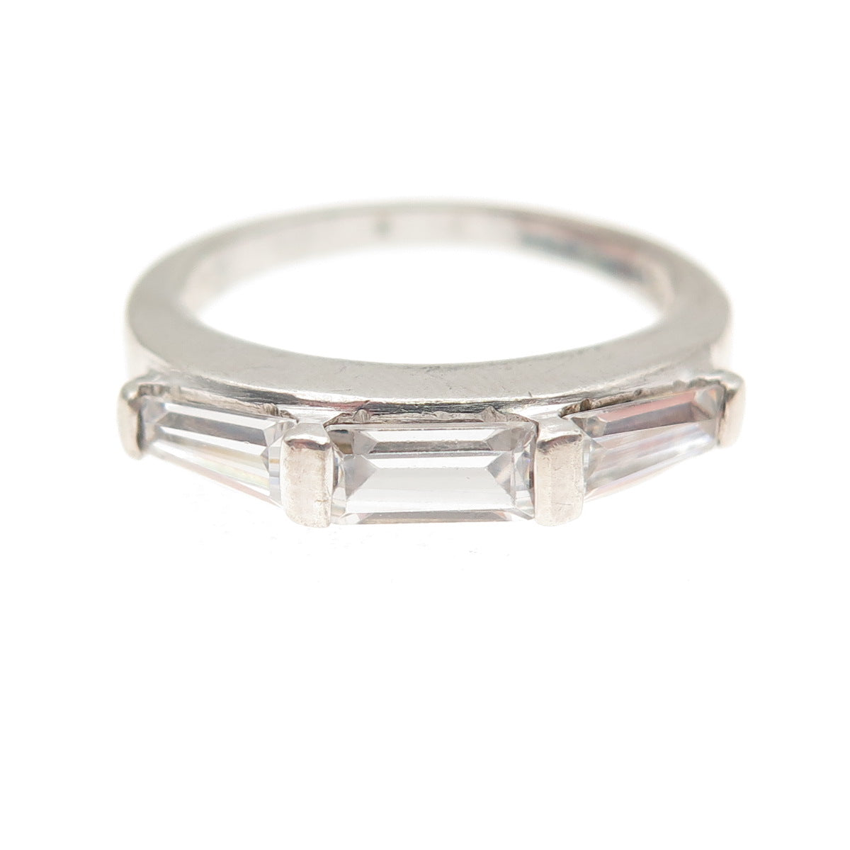 925 Sterling Silver Tapered Baguette & Emerald-Cut C Z Band Ring Size 6.25