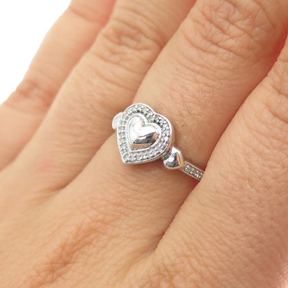 925 Sterling Silver Real Round-Cut Diamond Heart Ring Size 6.75