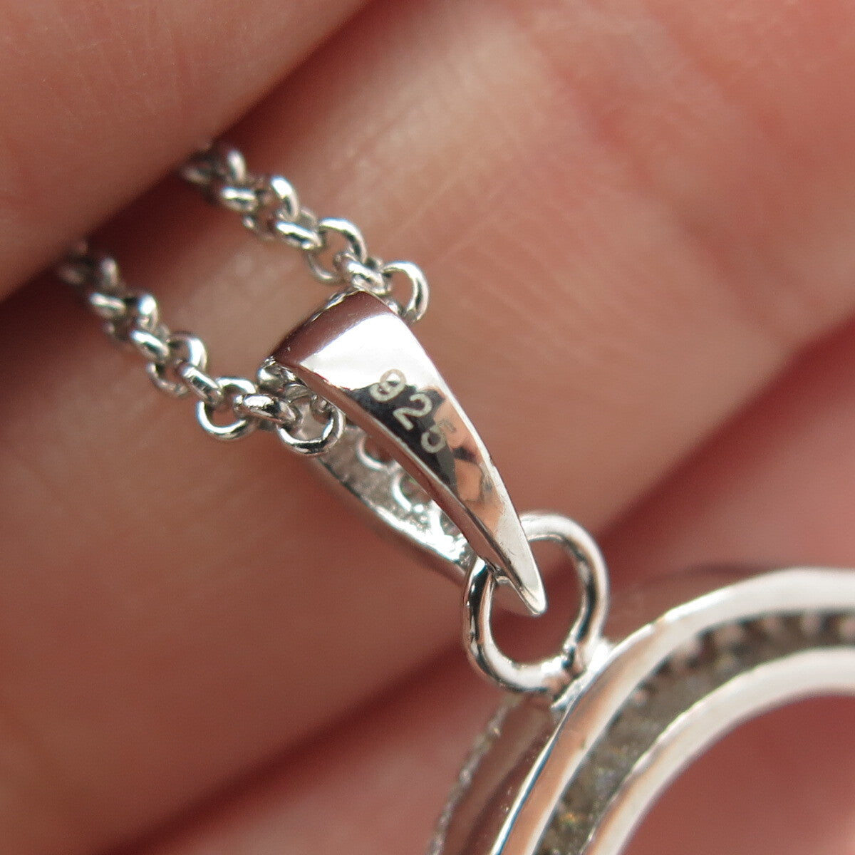925 Sterling Silver Italy Round-Cut C Z Heart Rolo Chain Necklace 18"