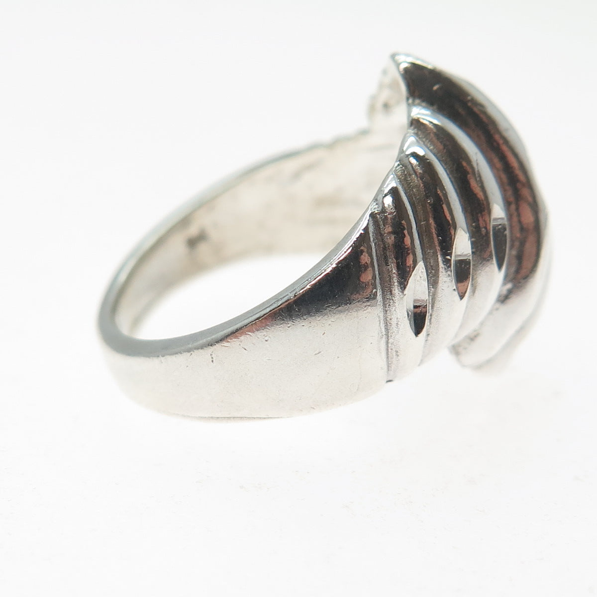 925 Sterling Silver Vintage Modernist Ribbed Ring Size 6.75