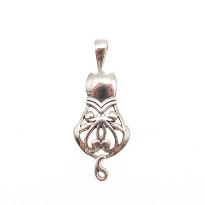 925 Sterling Silver Vintage Cat Ornate Oxidized Charm Pendant