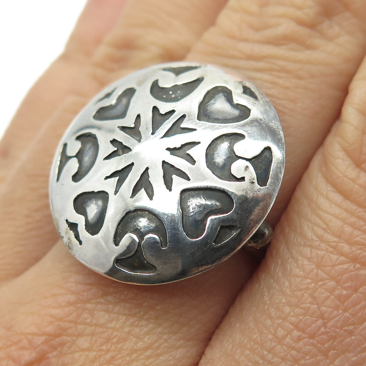 925 Sterling Silver Vintage Spades Playing Cards Symbol Oxidized Ring Size 6