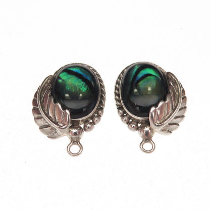 Guss Old Pawn 925 Sterling Silver Vintage Abalone Shell Feather Jacket Earrings