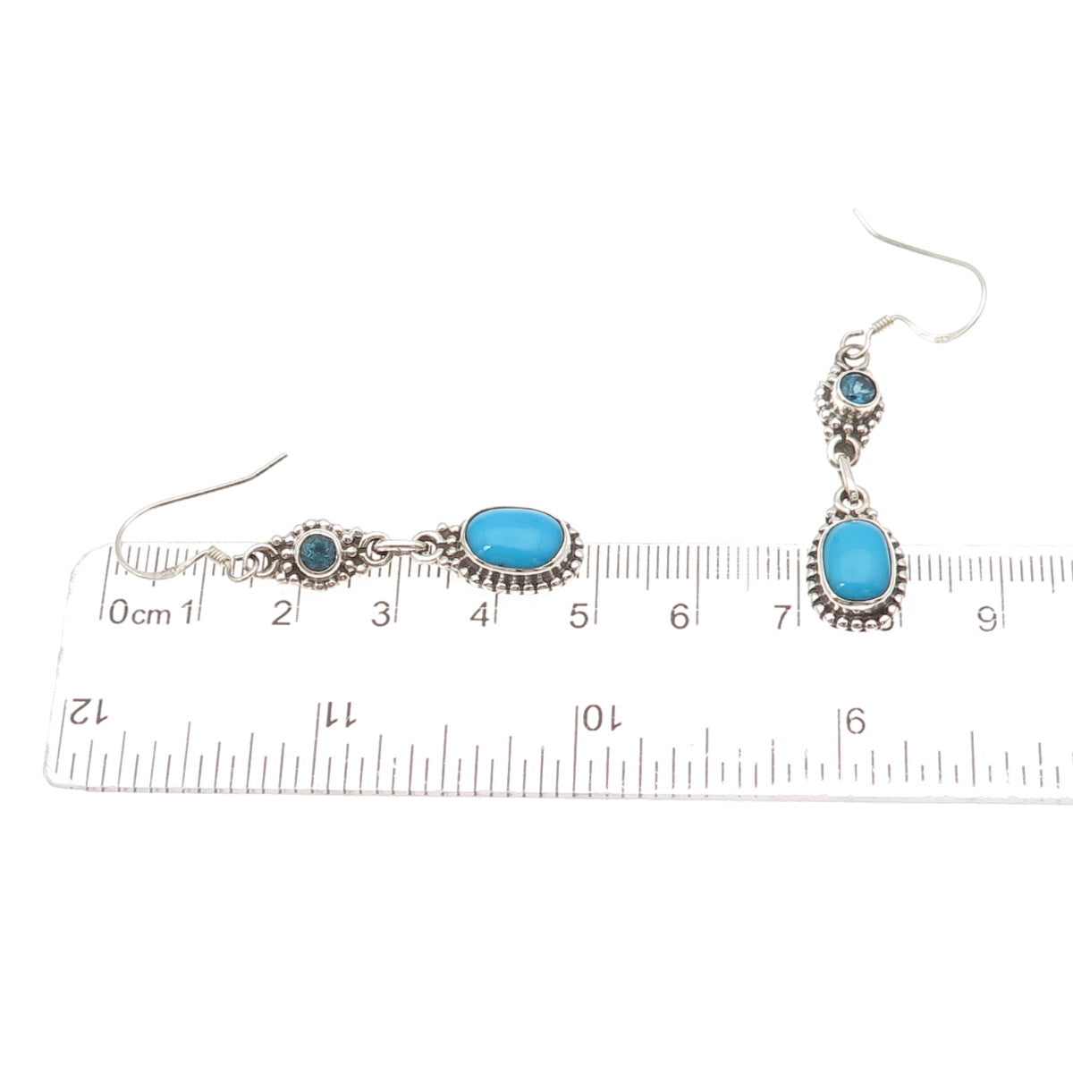 925 Sterling Silver Vintage Real Turquoise & London Blue Topaz Dangle Earrings