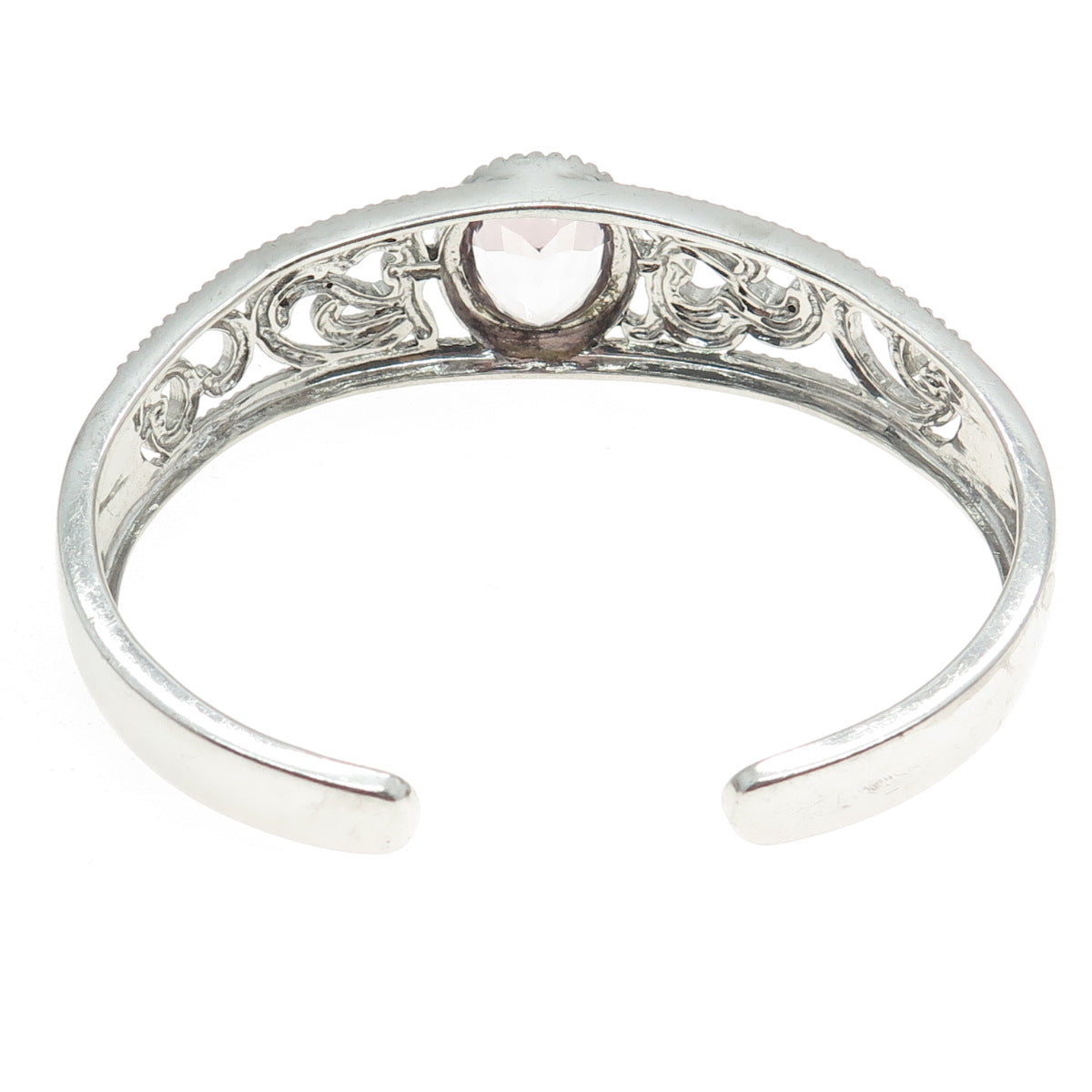 SAI 925 Sterling Silver Real Amethyst & C Z Swirl Adjustable Cuff Bracelet 7.25"