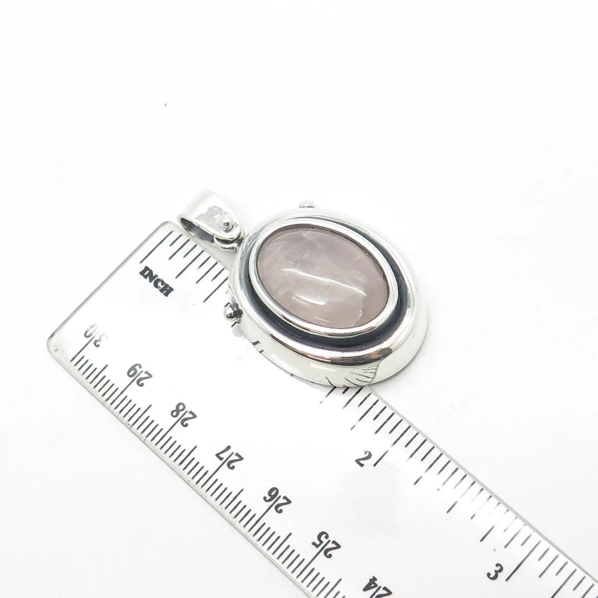 925 Sterling Silver Vintage Real Rose Quartz Gem Amulet Pendant