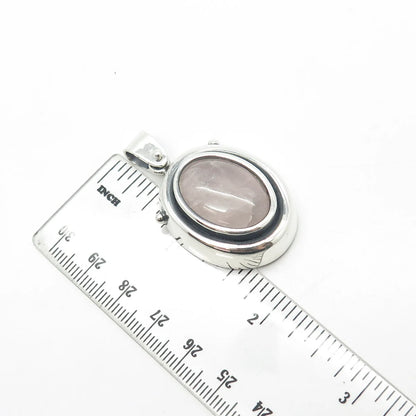 925 Sterling Silver Vintage Real Rose Quartz Gem Amulet Pendant