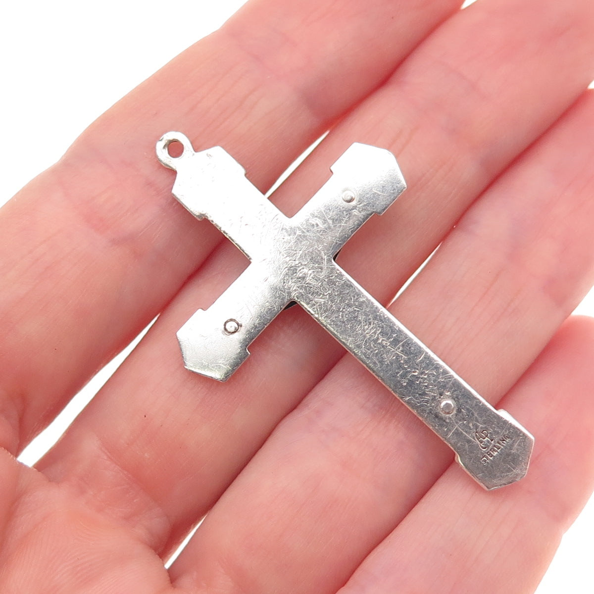 925 Sterling Silver Antique Art Deco Crucifix Cross Oxidized Charm Pendant