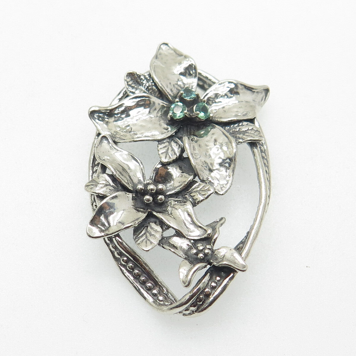 OR PAZ PZ 925 Sterling Silver Vintage Israel Real Aquamarine Flower Pin Brooch