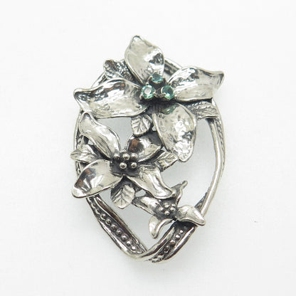 OR PAZ PZ 925 Sterling Silver Vintage Israel Real Aquamarine Flower Pin Brooch