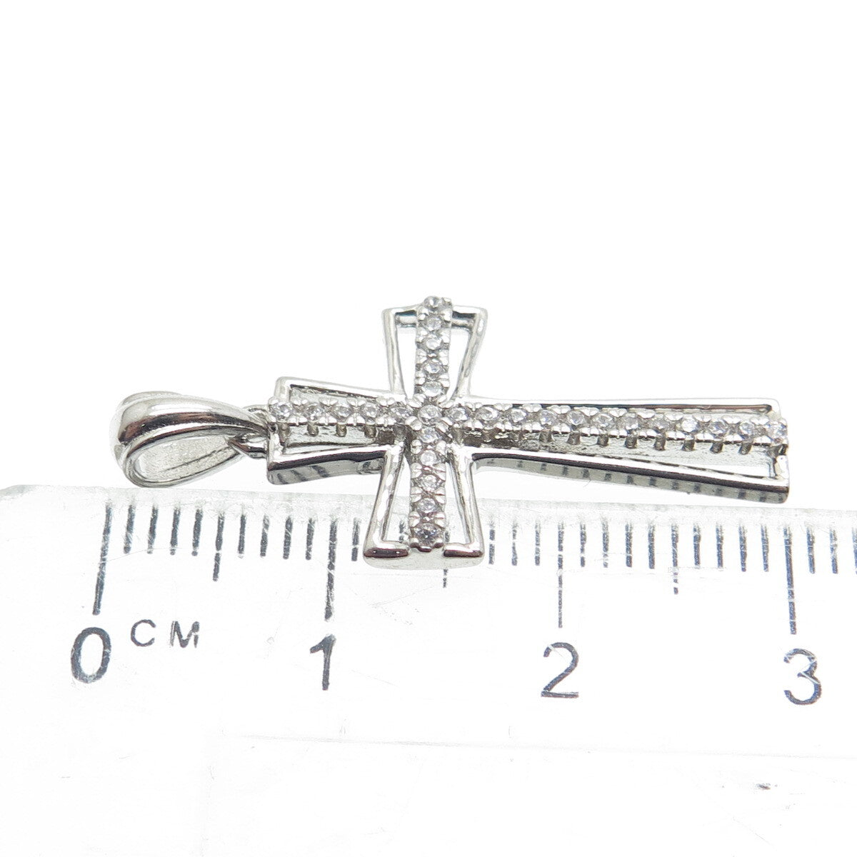 925 Sterling Silver Round-Cut Shaped C Z Cross Pendant