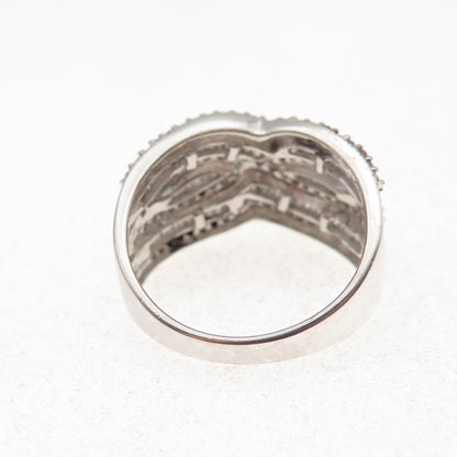 925 Sterling Silver Real Tapered Baguette & Round-Cut Diamond Ring Size 8