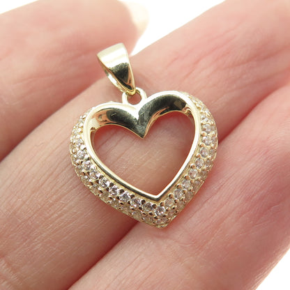 14K Yellow Gold Round-Cut C Z Heart Minimalist Multi-Charm Pendant