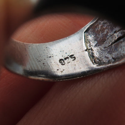 925 Sterling Silver Vintage Modernist Heart Oxidized Ring Size 6.75