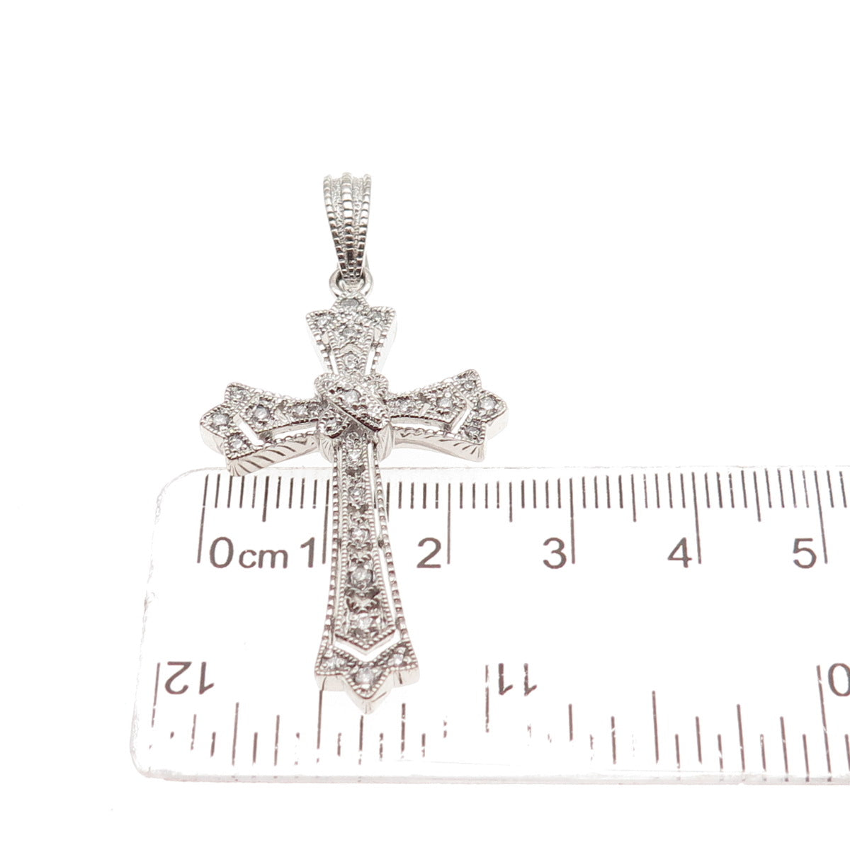 925 Sterling Silver Real Round-Cut Diamond Cross Pendant