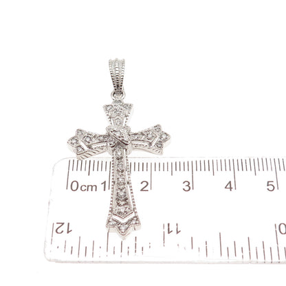 925 Sterling Silver Real Round-Cut Diamond Cross Pendant
